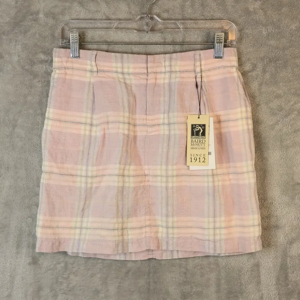 Baird McNutt Plaid Irish Linen Skirt Size 6/8? Pink Short NWT Preppy Old Money